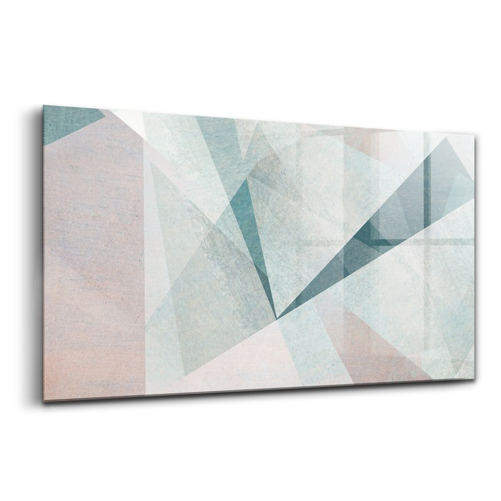 Tablou, Wallfluent, Sticla, Textura Abstracta Triunghiuri, Albastru, 140x70 cm