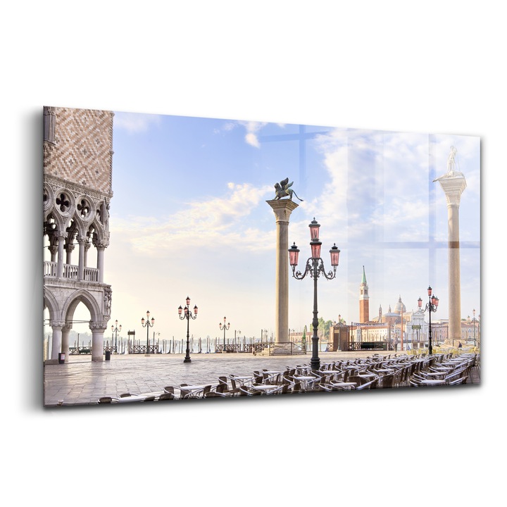 Tablou, Wallfluent, Sticla, Piata Traditionala Din Venetia, Maro, 140x70 cm