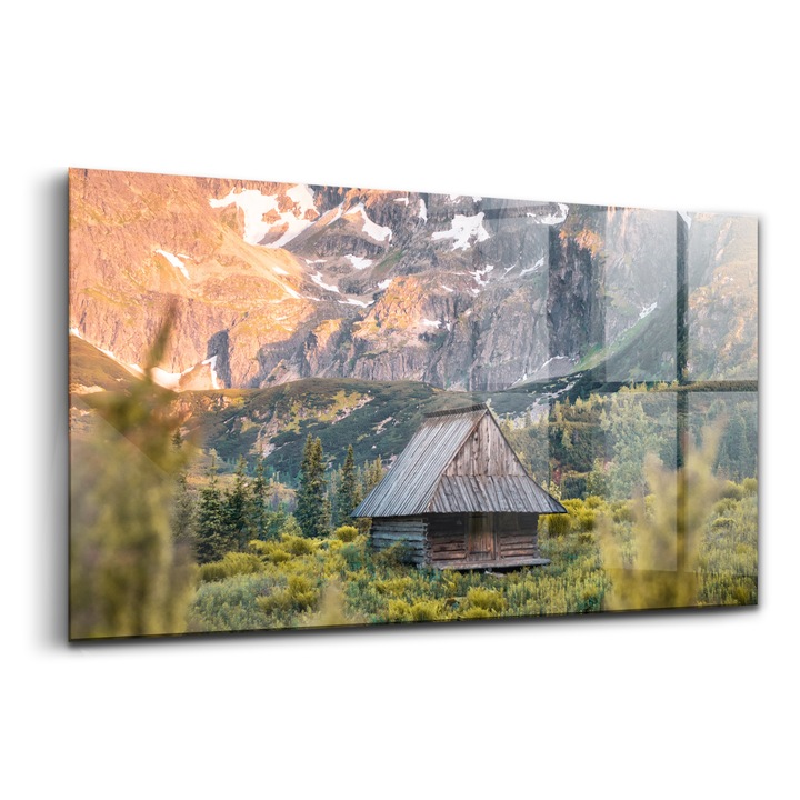 Tablou, Wallfluent, Sticla, O Casuta Mica In Muntii Tatra, Verde, 120x60 cm