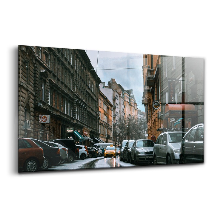 Tablou, Wallfluent, Sticla, Masini Pe Marginea Drumului, Gri, 120x60 cm