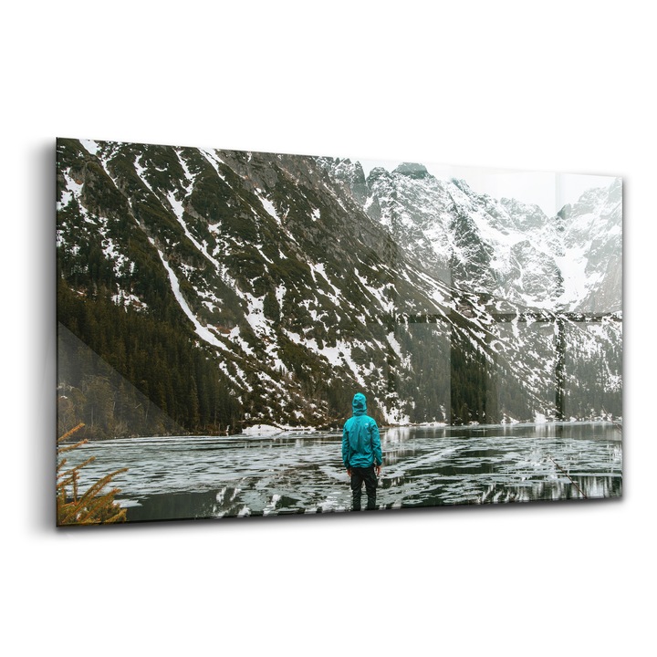 Tablou, Wallfluent, Sticla, Lacul Morskie Oko Iarna, Verde, 120x60 cm