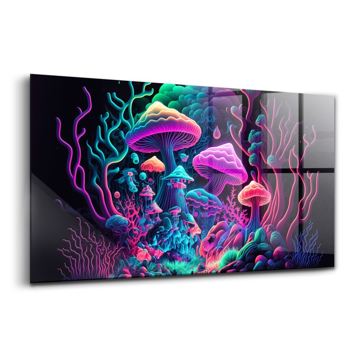 Tablou, Wallfluent, Sticla, Ciuperci De Neon, Multicolor, 120x60 cm