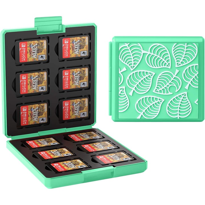 Carcasa pentru carduri de joc Switch cu 12 sloturi, Roffie, Verde