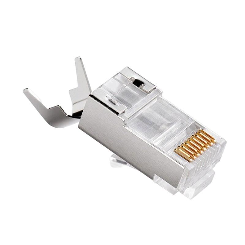 Комплект от 10 екранирани RJ45 щекера с капак, бронз, STP - eMAG.bg