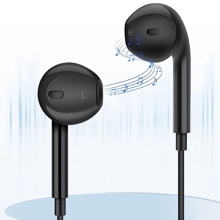 Casti telefon, USB-C, Pentru Samsung/Huawei/Xiaomi/iPad, Microfon incorporabil, Negru