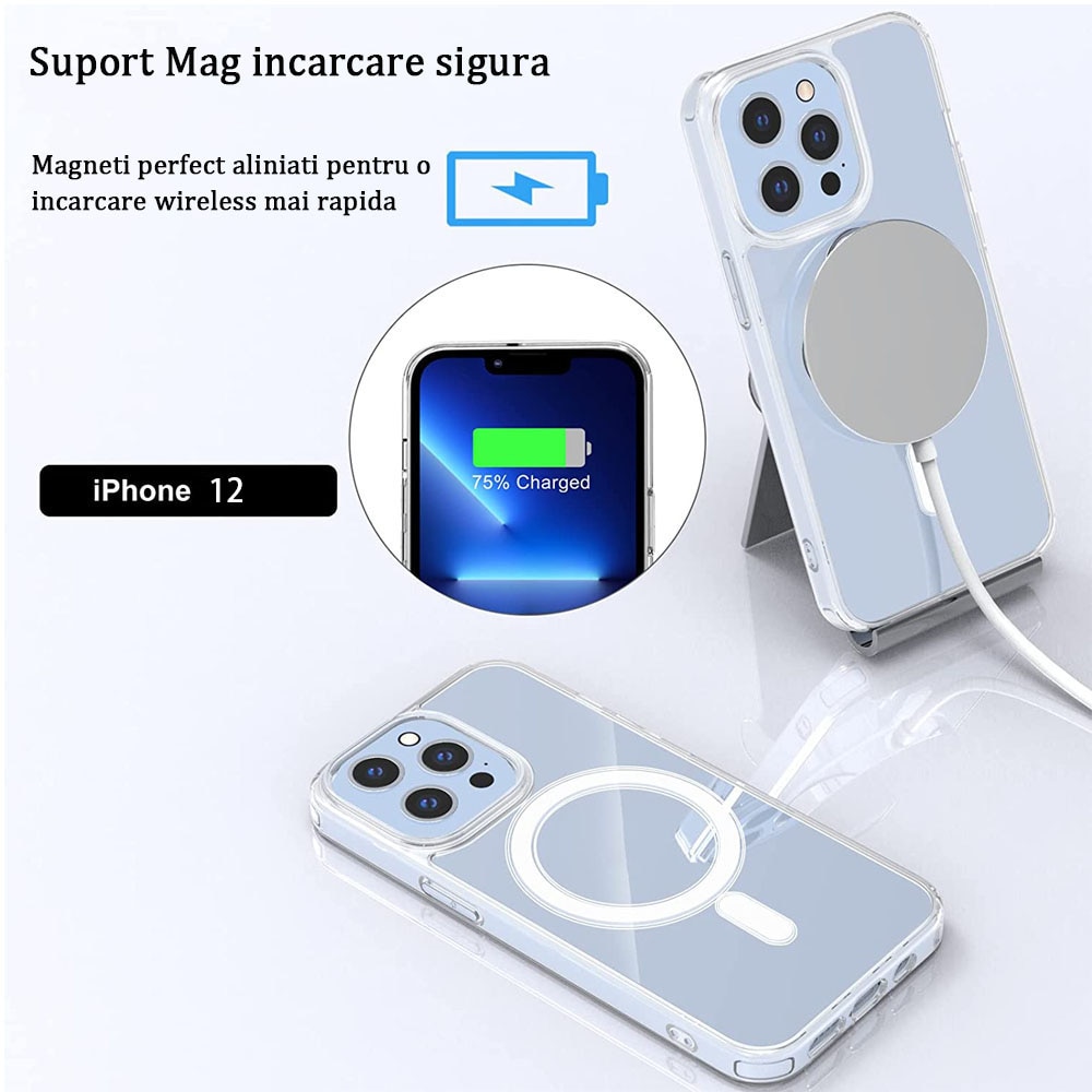 Husa de protectie, MagSafe, TPU, Compatibil cu iPhone 12, Transparent