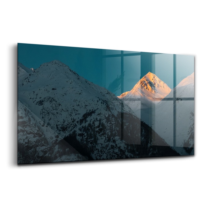 Tablou, Wallfluent, Sticla, Apus De Soare La Munte, Negru, 120x60 cm