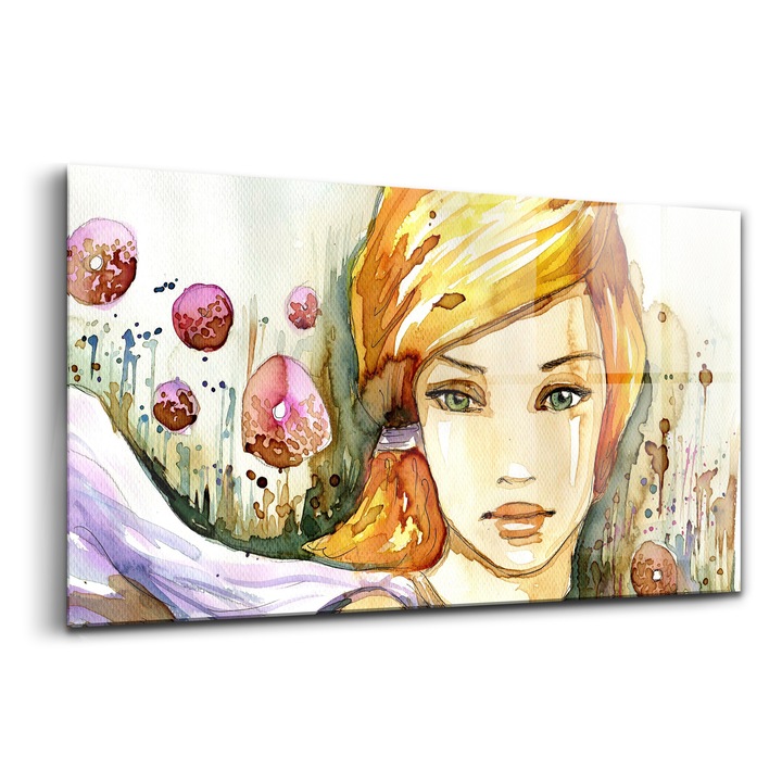 Tablou, Wallfluent, Sticla, Femei Pe Fundalul Gogosilor Care Cadeau, Multicolor, 120x60 cm