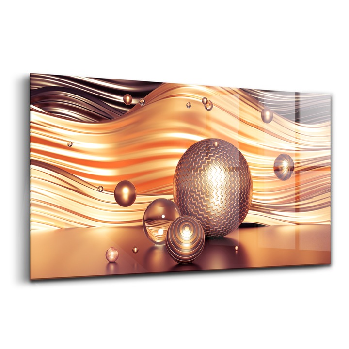 Tablou, Wallfluent, Sticla, Minimalism Frumos Abstractie 3d, Auriu, 120x60 cm