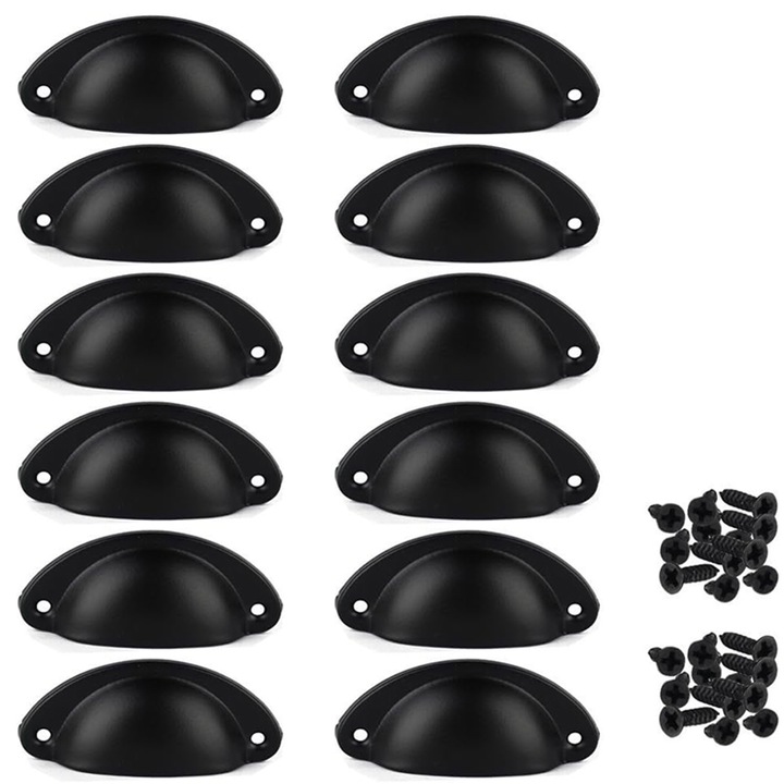 Set 12 manere pentru sertare, Kaypsre, Fier, 82 mm, Negru