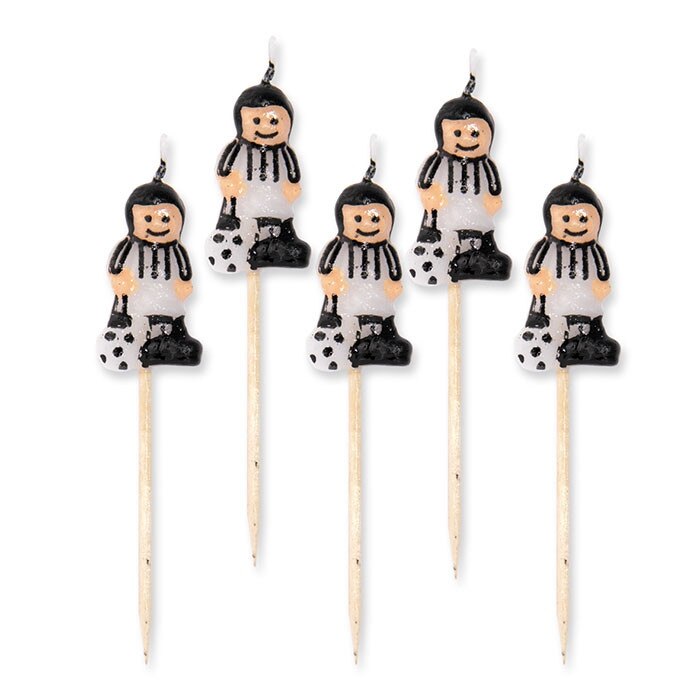 Scobitori cu Lumanare, Jucatori de Fotbal, Alb/Negru, 8 cm, 5 buc/Set Big Party