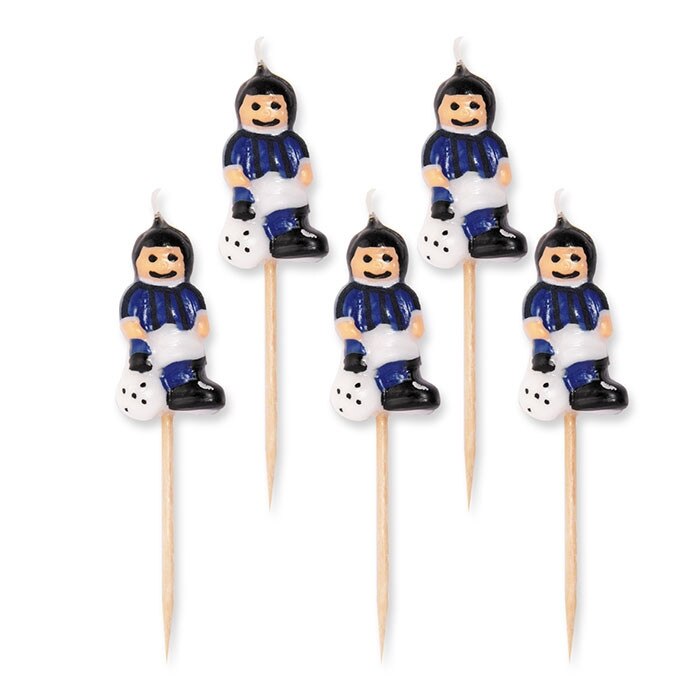 Scobitori cu Lumanare Jucatori de Fotbal, Albastru/Negru, 8 cm, 5 buc/Set Big Party