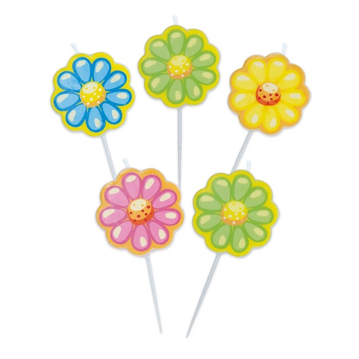 Scobitori cu Lumanare Flori, 8 cm, 5 buc/Set Big Party