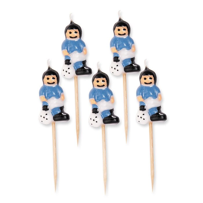 Scobitori cu Lumanare Jucatori de Fotbal, Albastru/Alb, 8 cm, 5 buc/Set Big Party