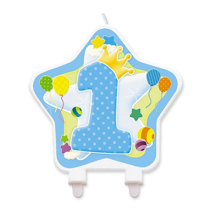 Lumanare Decorativa, 12x12 cm, Prima Aniversare, Albastru Big Party
