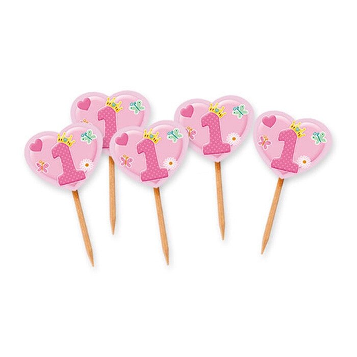 Scobitori Decorate Inimioara cu Cifra, 1 Roz, 4.5 x 6.5 cm, 25 buc/Set Big Party