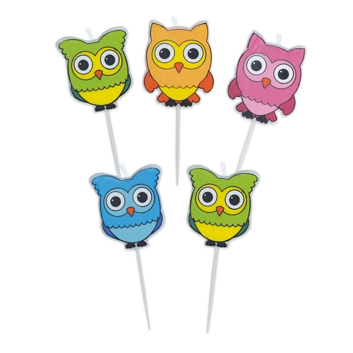 Scobitori cu Lumanare Bufnite, 8 cm, 5 buc/Set Big Party