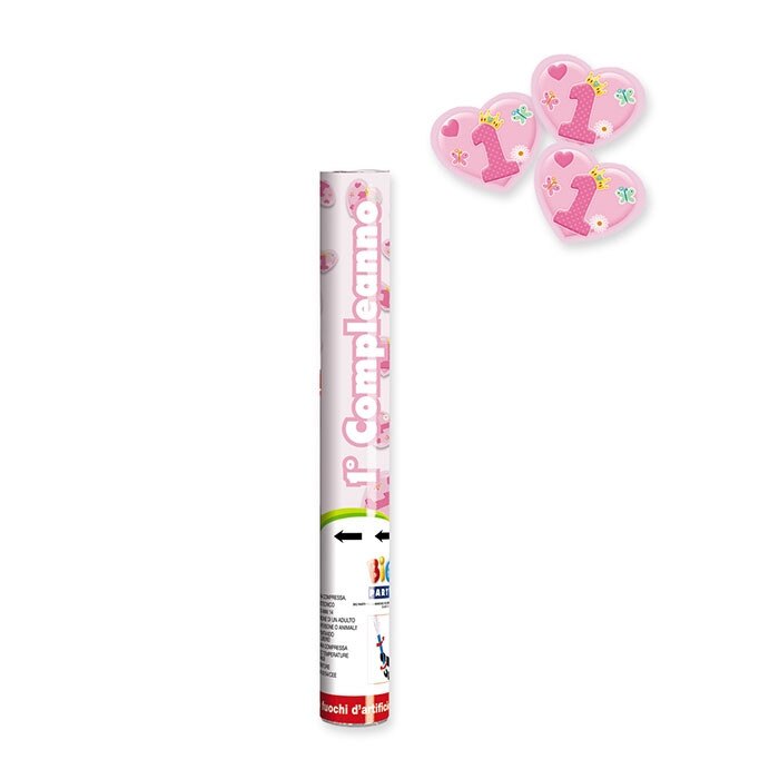 Tun Confetti Inimioare cu Cifra 1, Roz, cm 30, Big Party