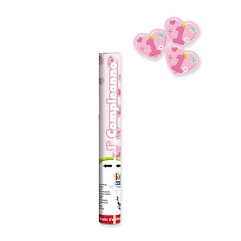 Tun Confetti Inimioare cu Cifra 1, Roz, cm 30, Big Party Tun Confetti Inimioare cu Cifra 1, Roz, cm 30, Big Party