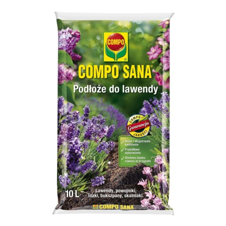 Pamant pentru lavanda, Compo, Cu ingrasamant pentru 8 saptamani, Pentru plantare si transplantare, Pentru gradinari, 10l