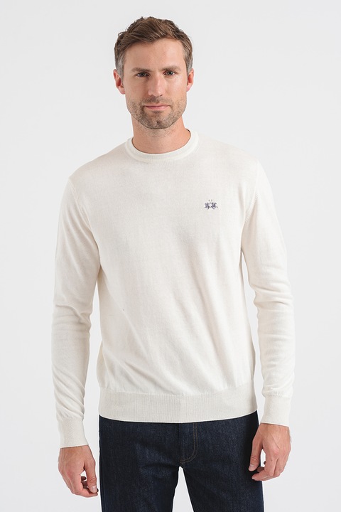 LA MARTINA, Normál fazonú gyapjútartalmú pulóver, Krémszín, L