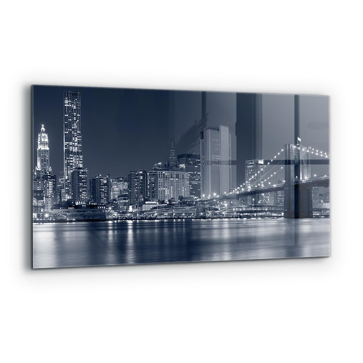 Panou decorativ, Wallfluent, Sticla, Podul Brooklyn Manhattan, Multicolor, 140x70 cm, 010010510080000000857