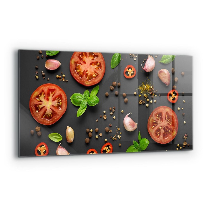 Dekoratív panel, Wallfluent, Üveg, Olasz konyhai vörös bazsalikom, Többszínű, 120x60 cm, 010010510050000077299