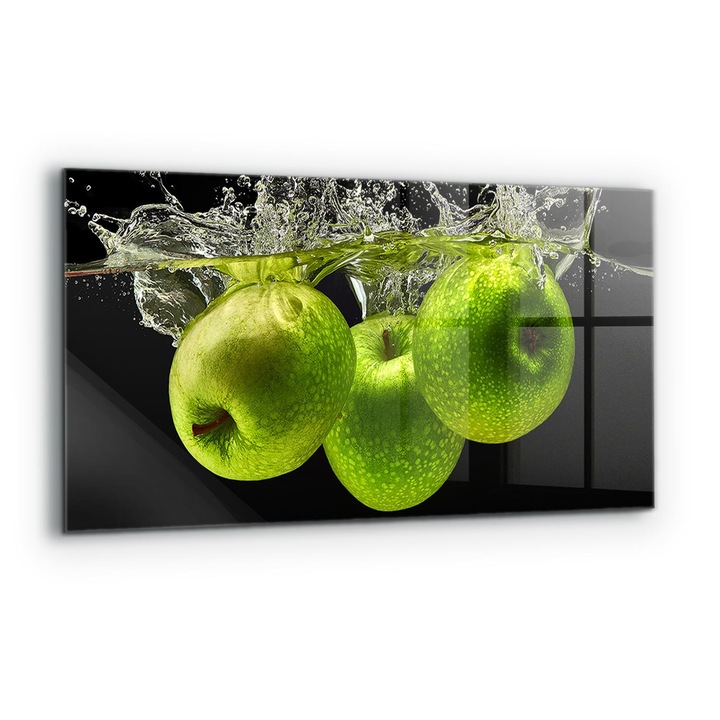 Dekoratív panel, Wallfluent, Üveg, Zöld alma a vízben, Többszínű, 120x60 cm, 010010510050000077226