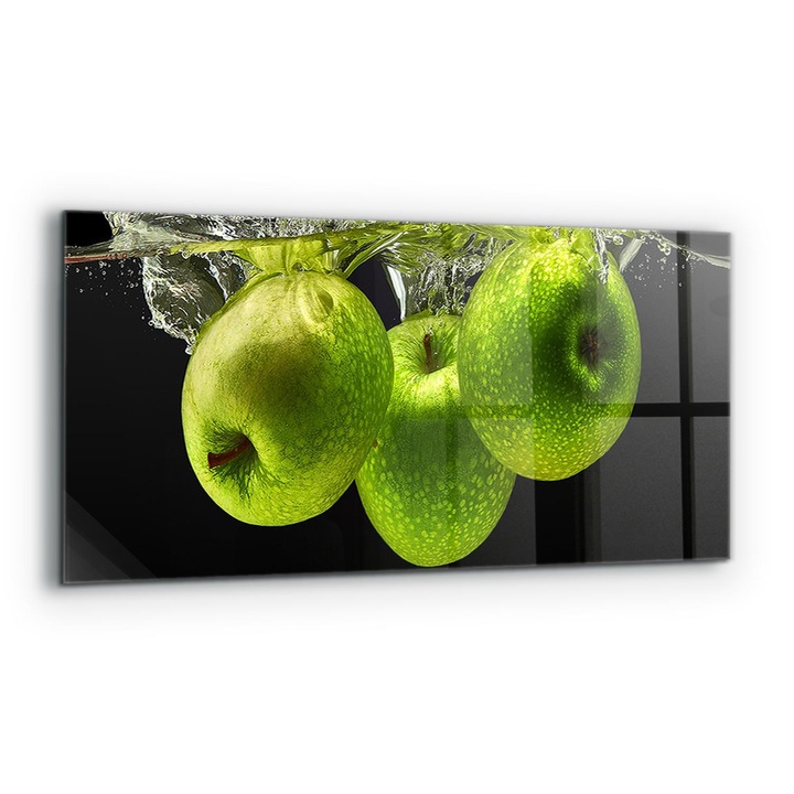 Dekoratív panel, Wallfluent, Üveg, Zöld alma a vízben, Többszínű, 125x50 cm, 010010510070000077226