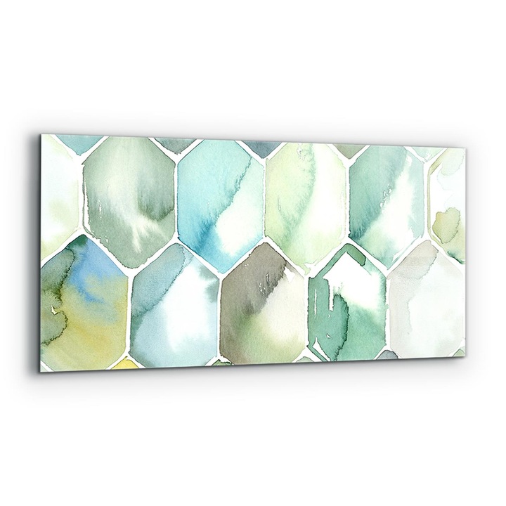 Dekoratív panel, Wallfluent, Üveg, Akvarell geometriai minták, Többszínű, 125x50 cm, 010010510070000077384