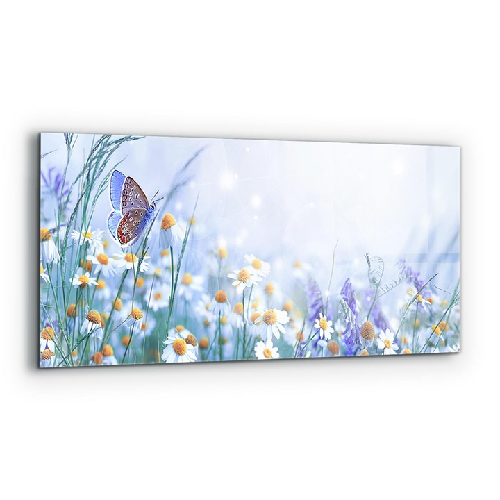 Dekoratív panel, Wallfluent, Üveg, Nyári Réti Pillangó Virág, Többszínű, 125x50 cm, 010010510070000077431