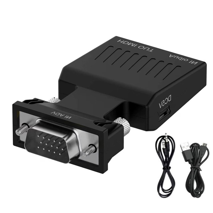 Кабелен адаптер HDMI към VGA и аудио, JENUOS®, Еднопосочен, за компютър ...