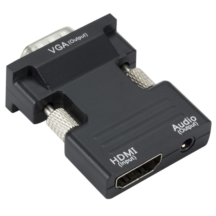 Adaptor HDMI la VGA cu port audio, JENUOS®, Full HD, Negru