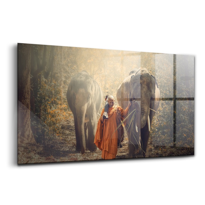 Festmény, Wallfluent, Üveg, Szerzetes Hajó Elefánt, Narancs, 100x50 cm