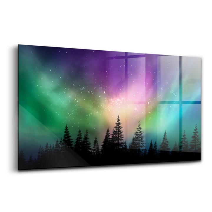 Tablou, Wallfluent, Sticla, Aurora Boreala, Multicolor, 120x60 cm