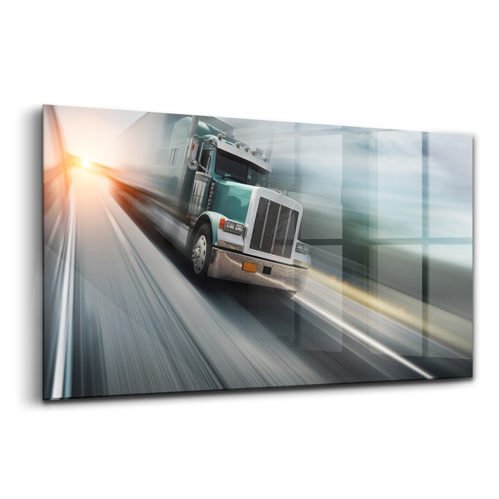Tablou, Wallfluent, Sticla, Camion Pe Autostrada, Gri, 140x70 cm