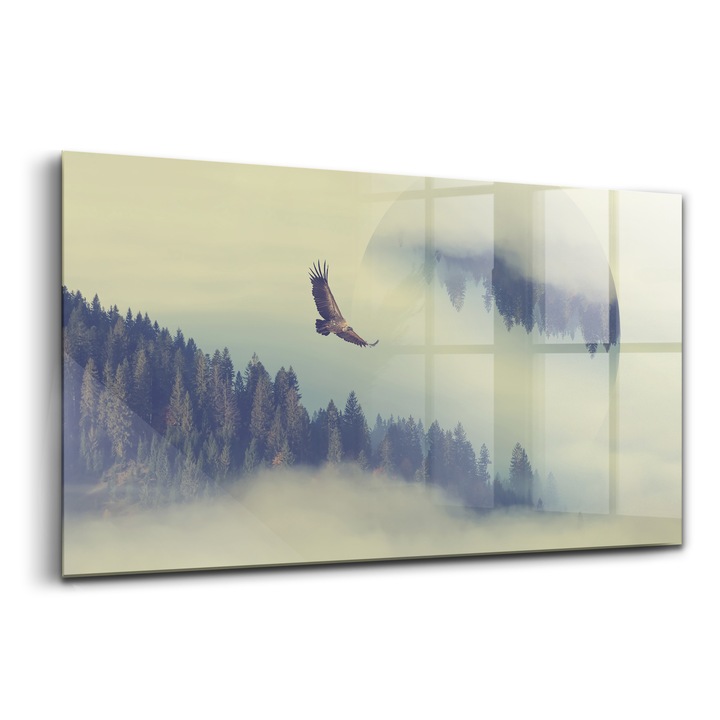 Festmény, Wallfluent, Üveg, Ködös Erdei Sas, Kék, 120x60 cm