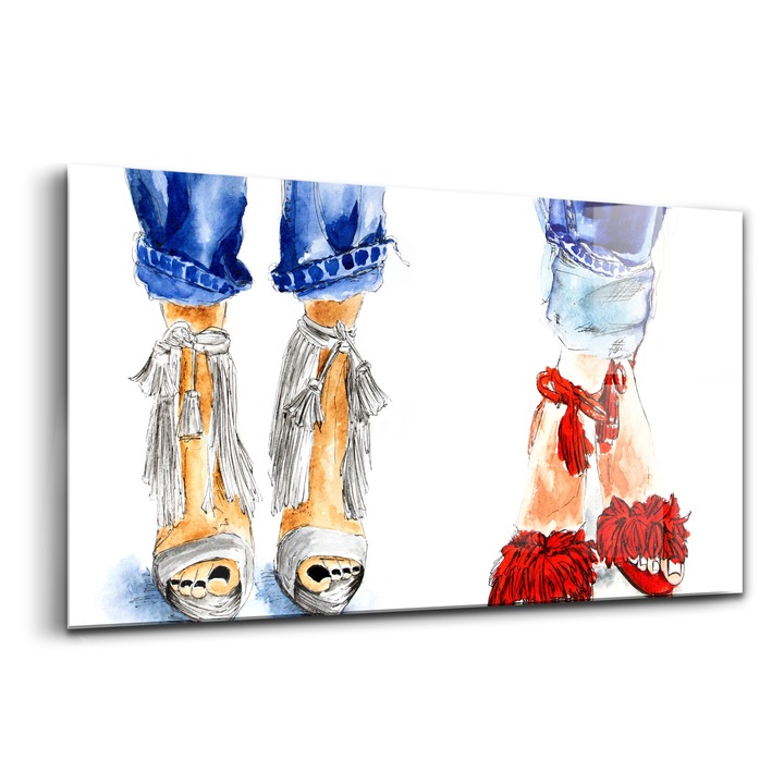 Tablou, Wallfluent, Sticla, Tocuri De Dama, Albastru, 140x70 cm