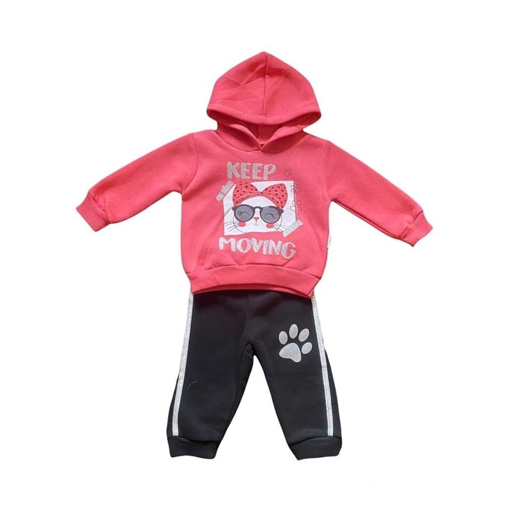 Trening vatuit pentru fete, roz, imprimeu cu pisica