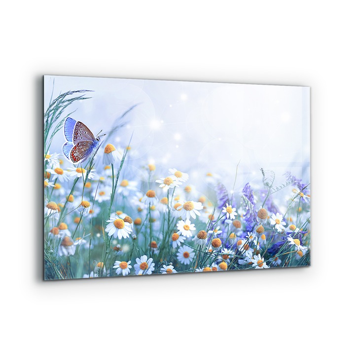 Dekoratív panel, Wallfluent, Üveg, Nyári Réti Pillangó Virág, Többszínű, 100x70 cm, 010010510030000077431