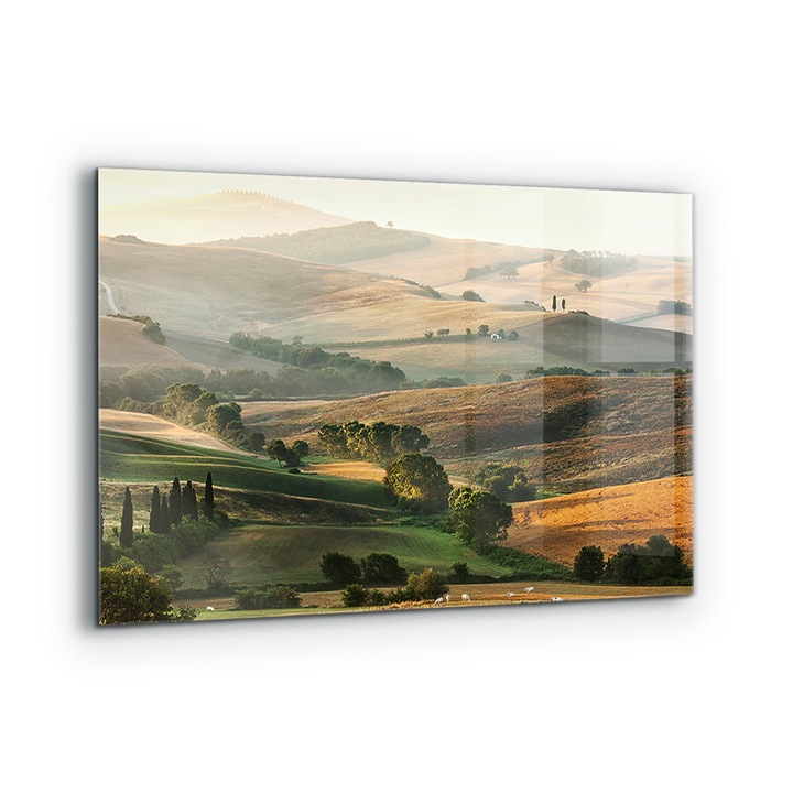 Dekoratív panel, Wallfluent, Üveg, Toszkán szőlőültetvények tája, Többszínű, 100x70 cm, 010010510030000077160