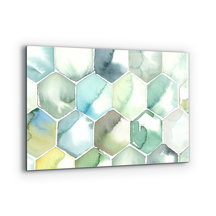 Dekoratív panel, Wallfluent, Üveg, Geometrikus Minták Akvarellek, Többszínű, 100x70 cm, 010010510030000077384