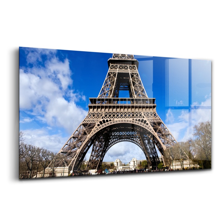 Tablou, Wallfluent, Sticla, Turnul Eiffel Din Paris, Albastru, 120x60 cm