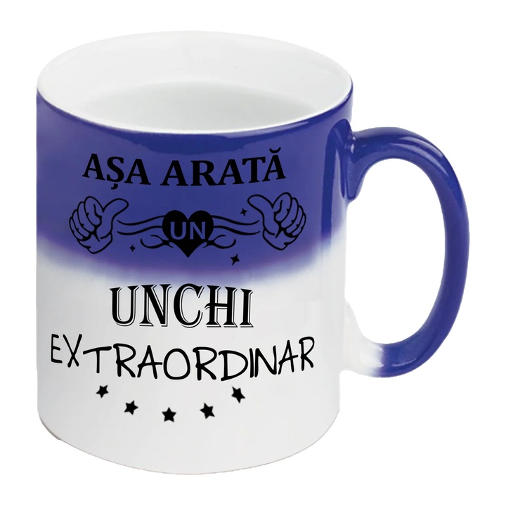 Cana termosensibila albastra personalizata Asa arata un Unchi extraordinar, 325 ml, Pop Radu Daniel II