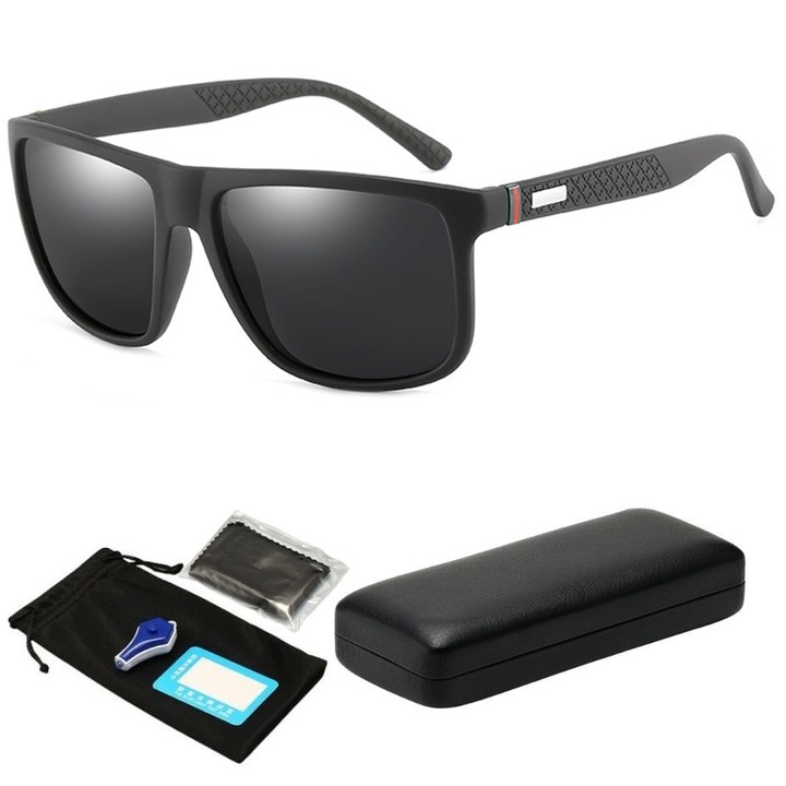 Ochelari de Soare Polarizati clasa 3, Protectie UV 400, Lentila HD, OPRA, cu Carcasa Antisoc si Test UV, Negru