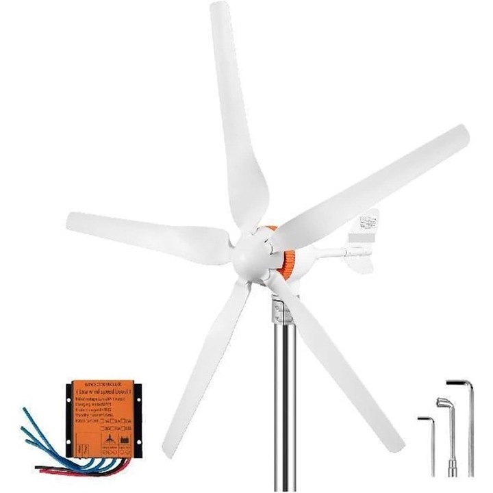 Generator turbina eoliana, 12V, 500W, controler MPPT, 5 lame, alb