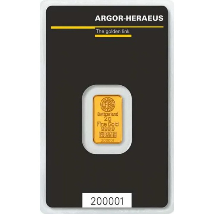 Lingou Aur 24 K, Argor-Heraeus, 2 grame, puritate 999,9 ‰, Cutie cadou inclusa