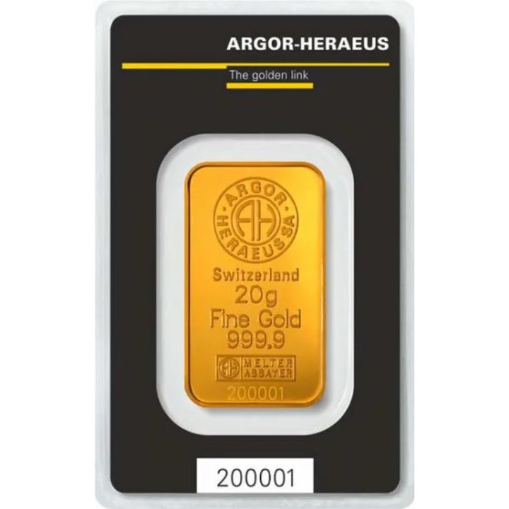 Lingou Aur 24 K, Argor-Heraeus, 20 grame, puritate 999,9 ‰, Cutie cadou inclusa