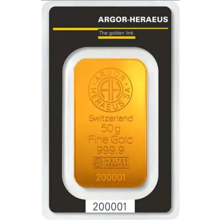 Lingou Aur 24 K, Argor-Heraeus, 50 grame, puritate 999,9 ‰