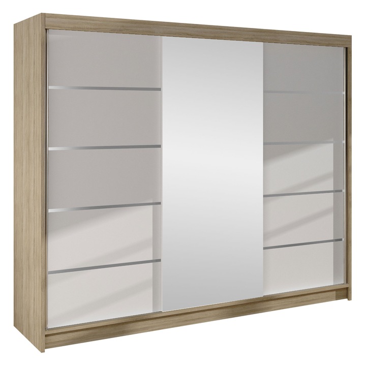 Dulap Genewa VI cu oglinda, MIRJAN24, stejar sonoma / alb, 200x58x215 cm